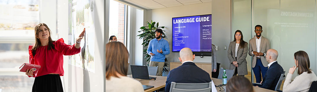 Collage of students giving presentations