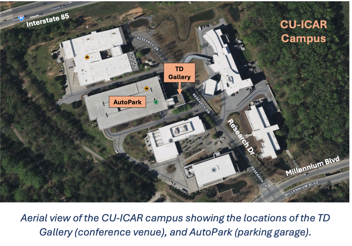 Aerial view of parking at CU-ICAR