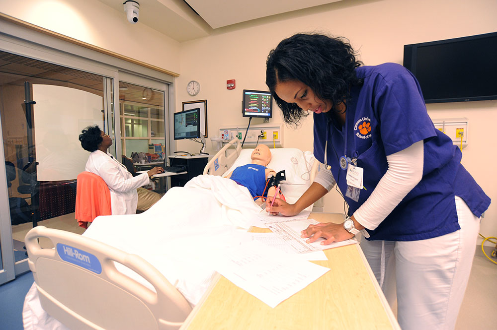 A nurse being tested in the Clemson School of Nursing Clinical Learning Research Center