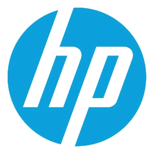 HP logo in a blue circle design.
