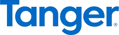 Tanger outlet mall logo in bold blue letters.