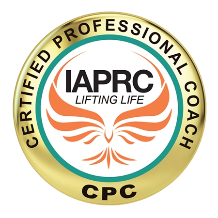 IAPRC Certified Professional Coach logo featuring a stylized phoenix design and the text "LIFTING LIFE".