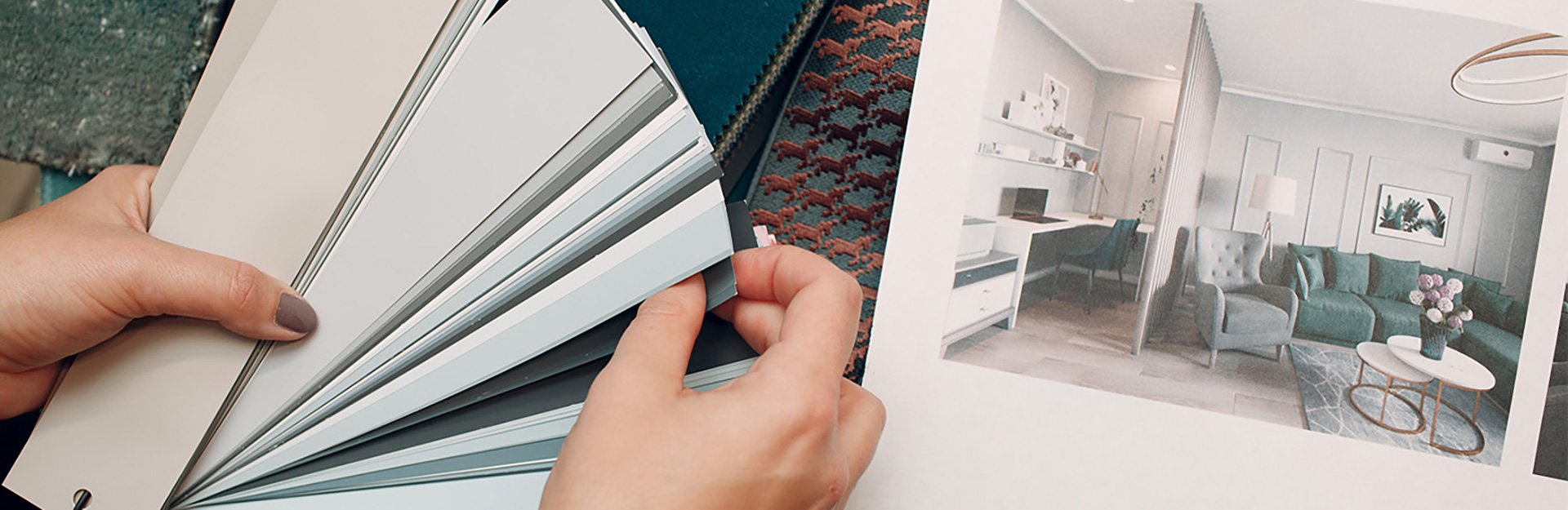 Color swatches and example room