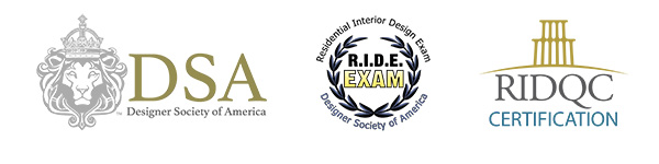 Logos representing the Designer Society of America (DSA), the R.I.D.E. Exam, and the RIDQC Certification.
