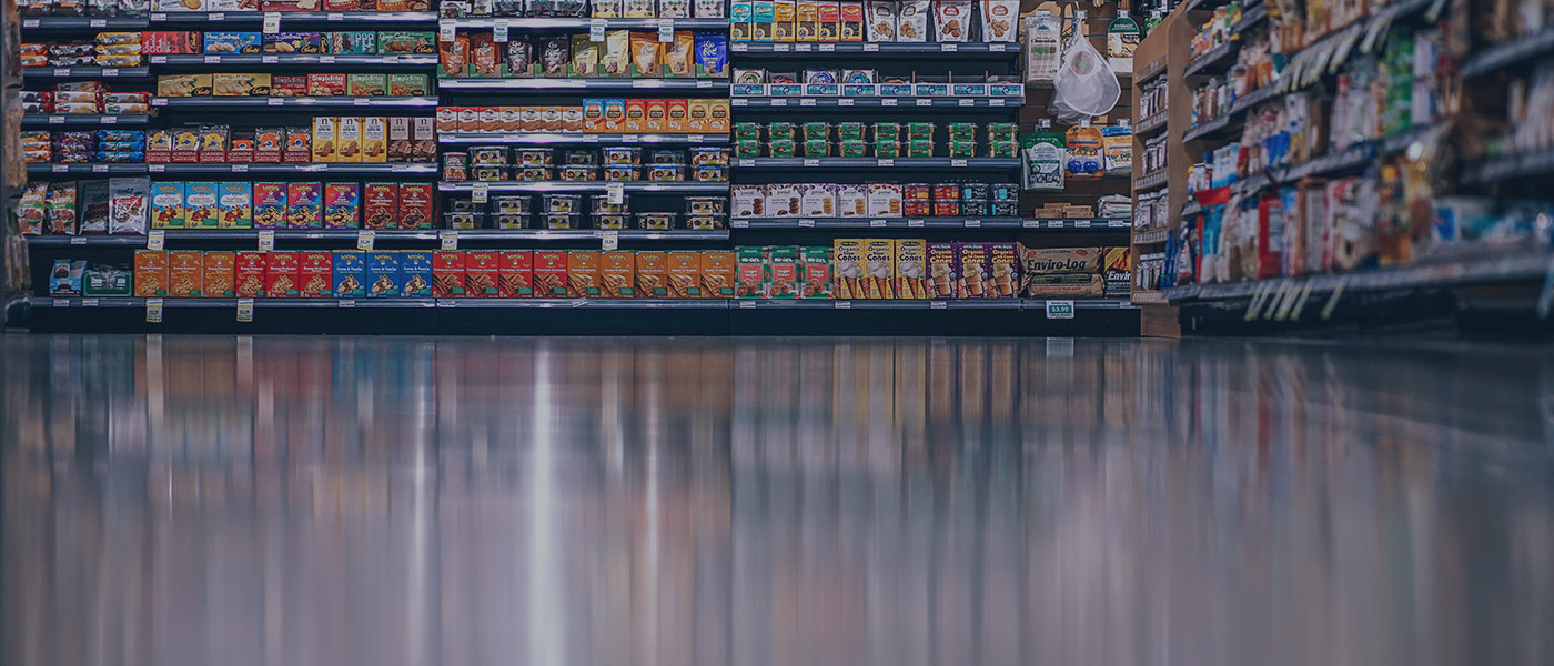 Grocery store shelves filled with items