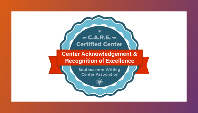 A badge noting that the Writing Lab has received SWCA Acknowledgement and Recognition of Excellence. 