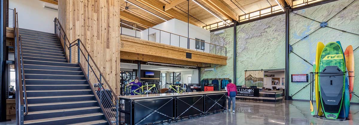 The interior of the Outdoor Education Center, located at the Snow Family Outdoor Fitness and Wellness Center