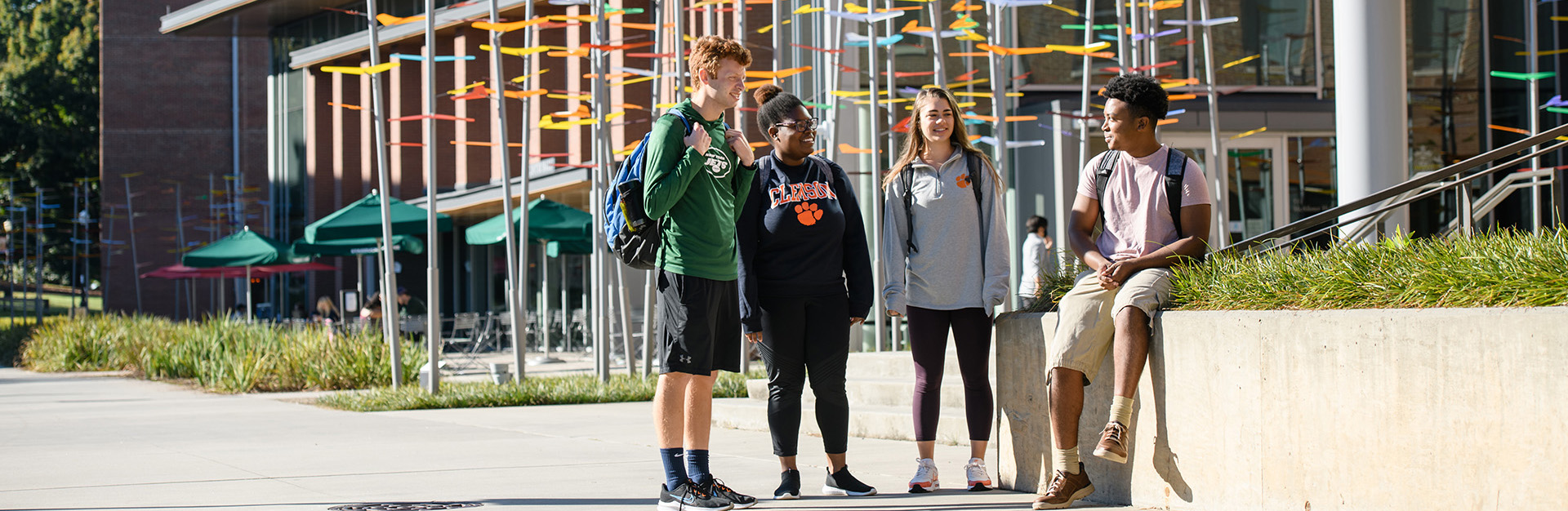 Students talking in front of the Clemson Honors Residential College