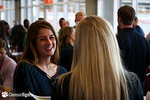 Students talking at a career fair