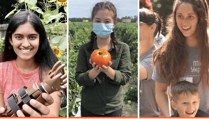 Three students posing in different pictures