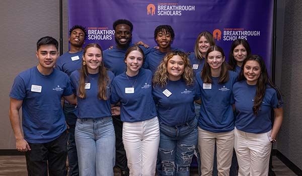 Breakthrough Scholars posing together at a Scholarship Recruitment Weekend event.