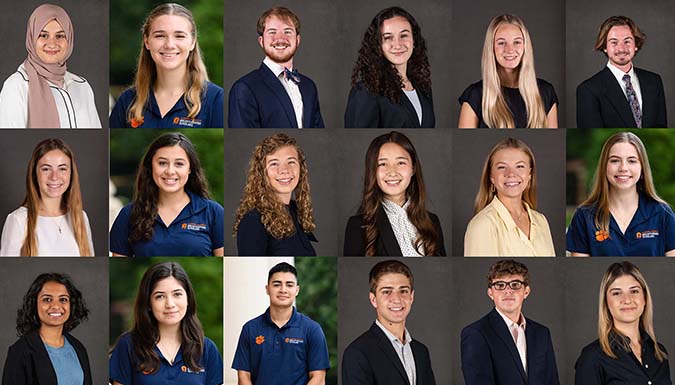 headshots of 18 Clemson University students
