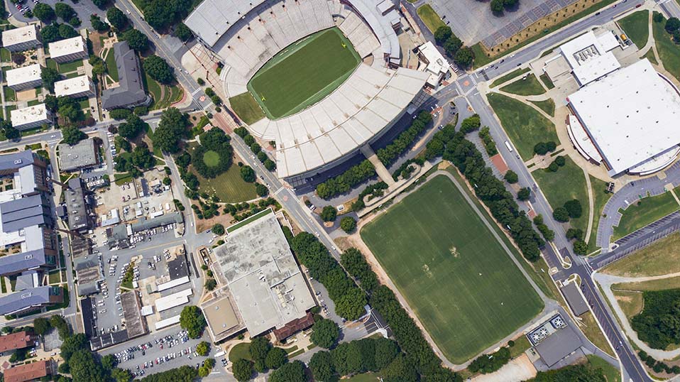 Aerial photo of the football stadium.