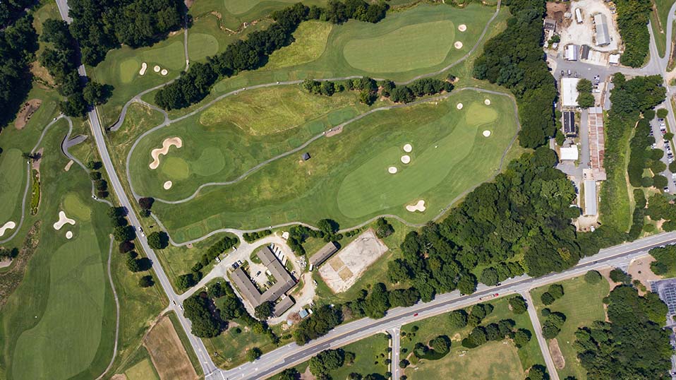 Aerial shot of the campus golf course.