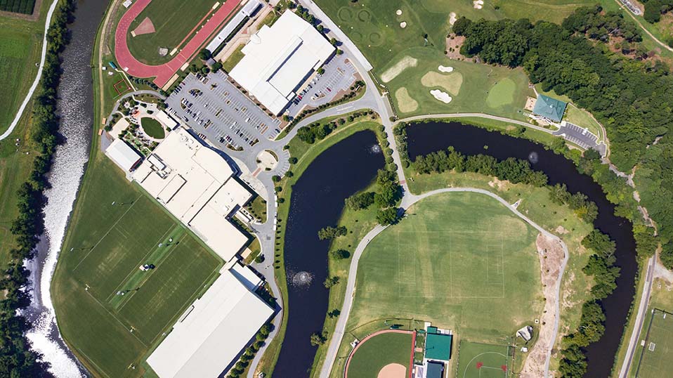 Aerial shot of Clemson's campus.