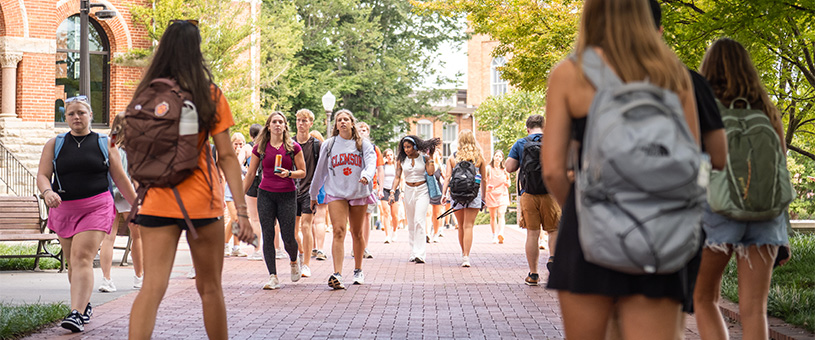 Students walking through main campus.