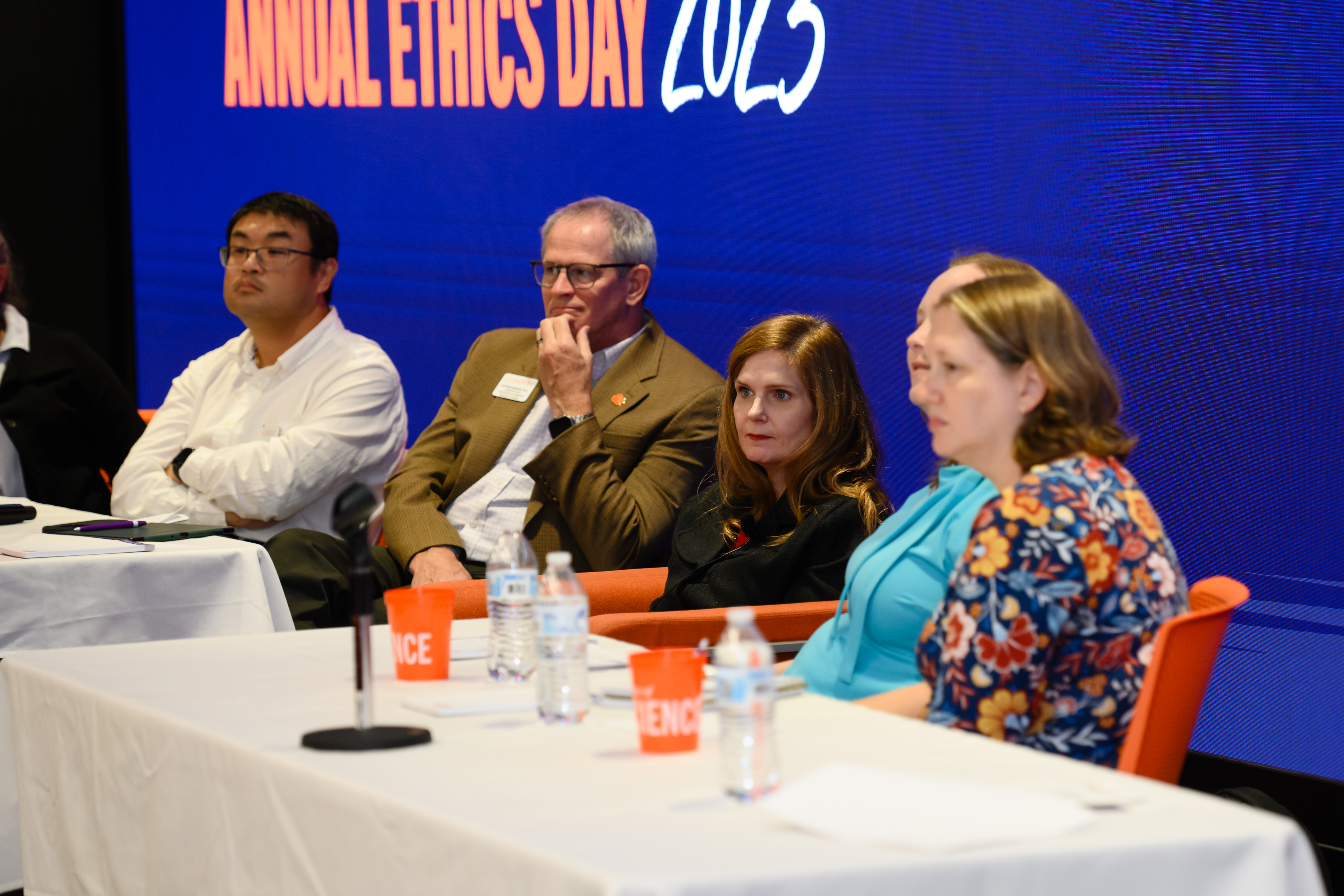 Close up shot of five panelists