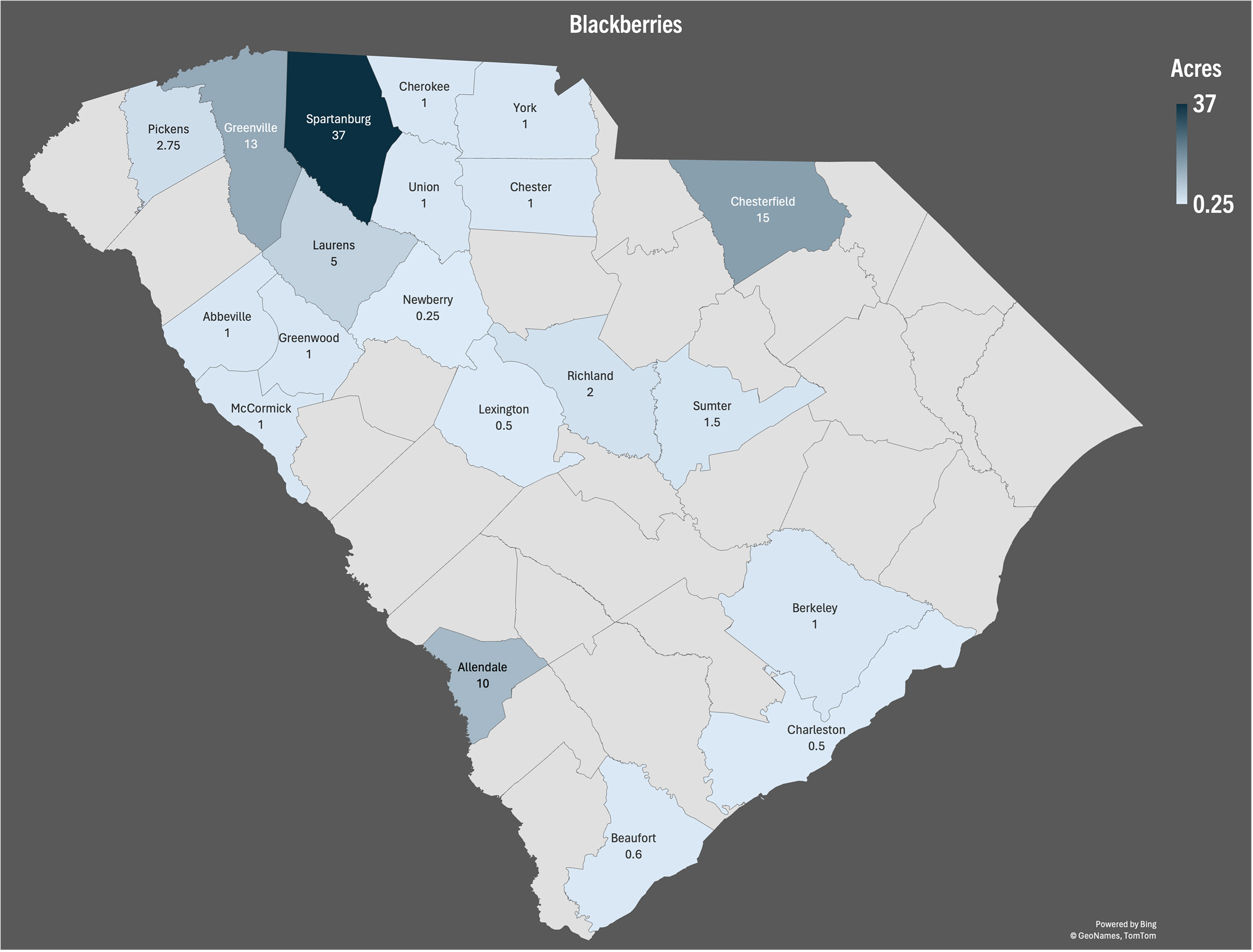 map of blackberry production in sc