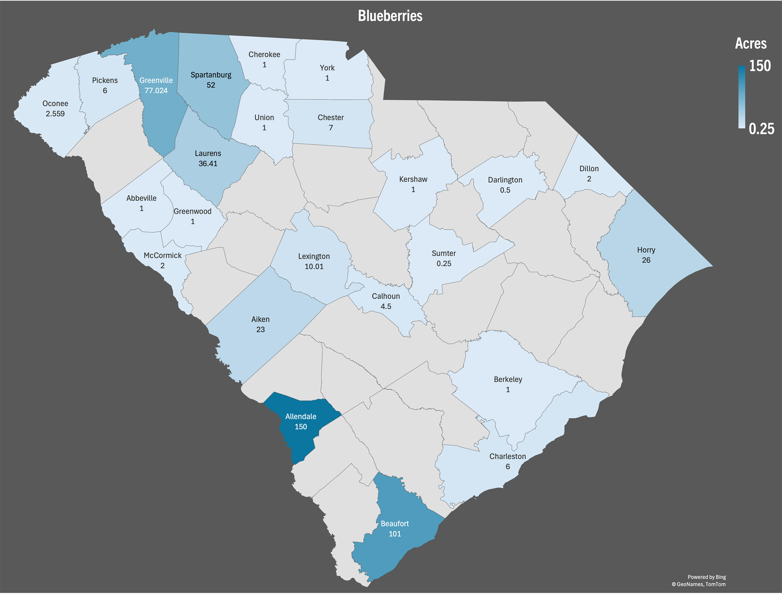 map of blueberry production in sc