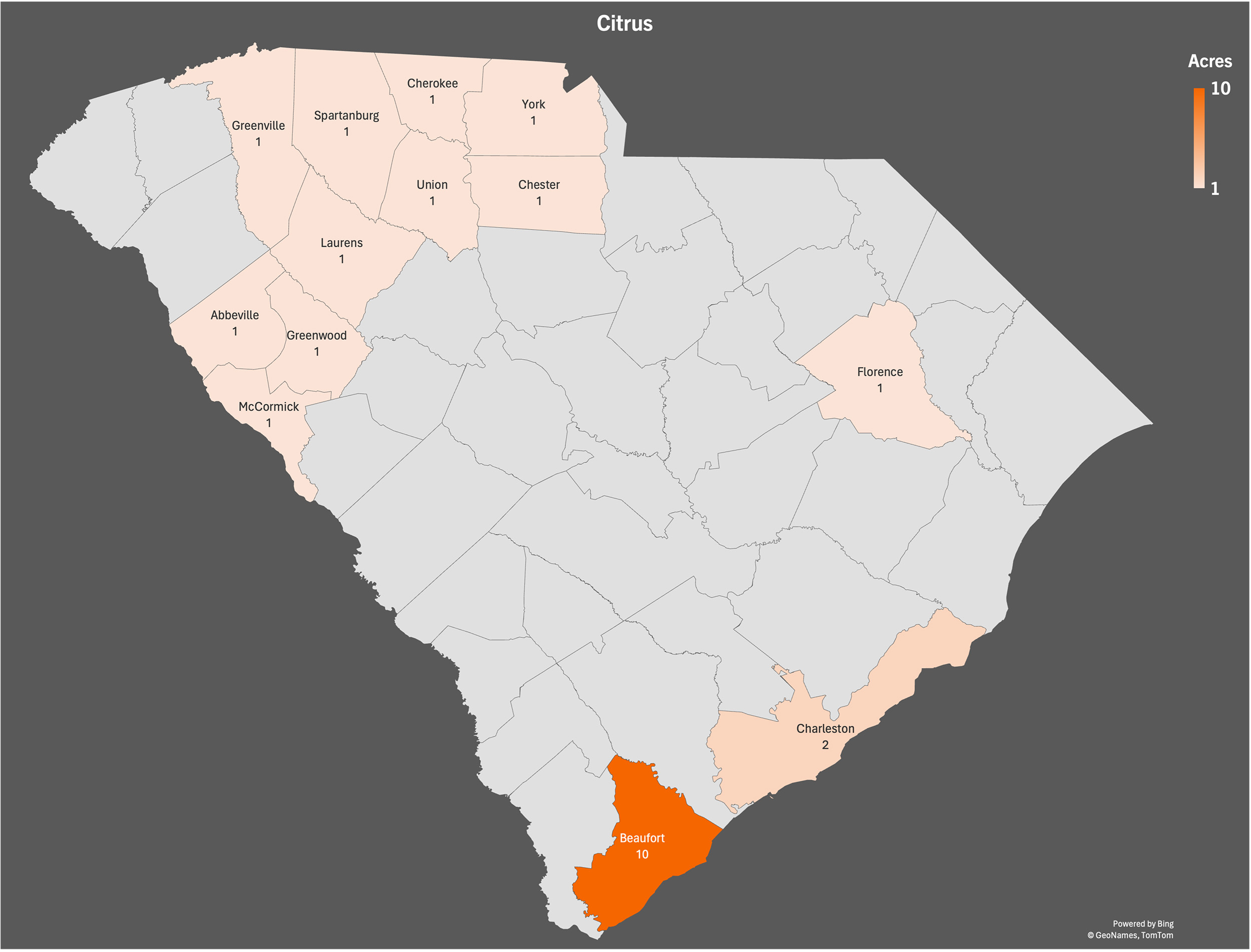 map of citrus production in sc