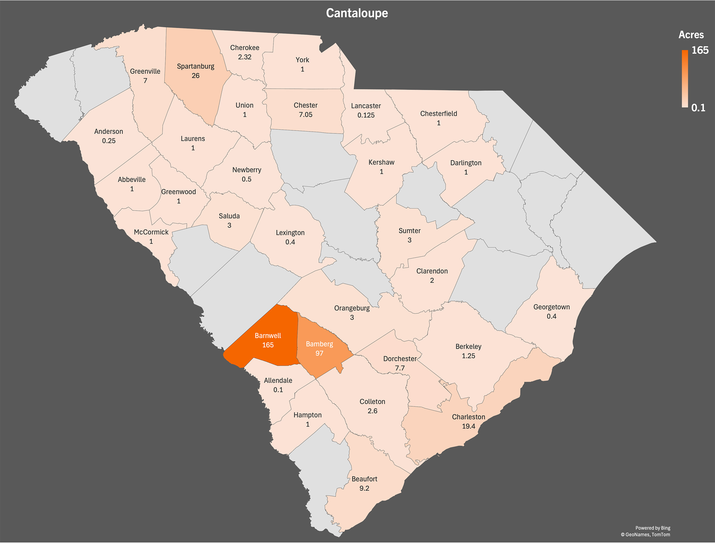 map of cantaloupe production in sc