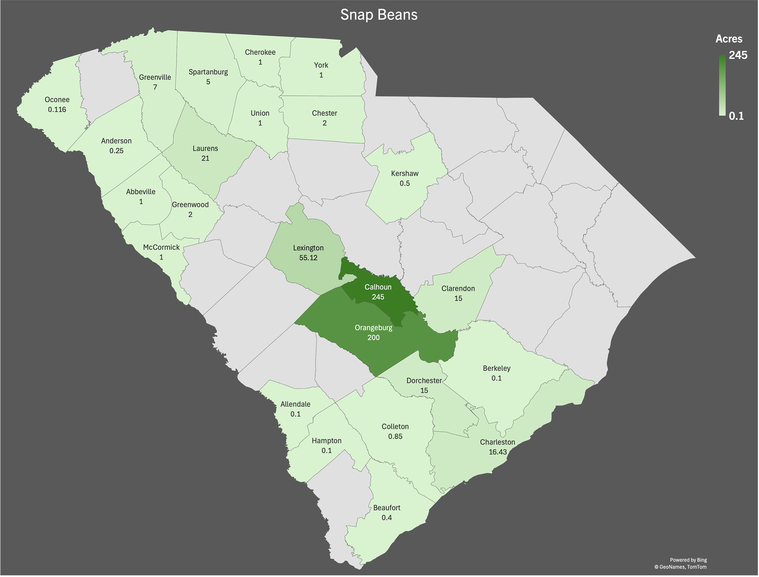 map of snap beans production in sc