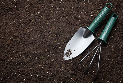 Garden tools in soil