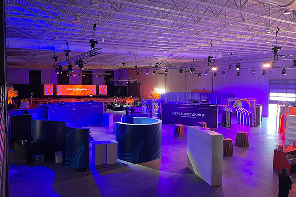 Expo Center interior with tables set up