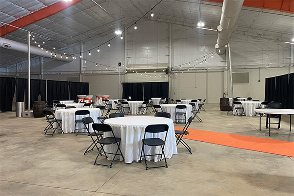 cattle complex with tables set out