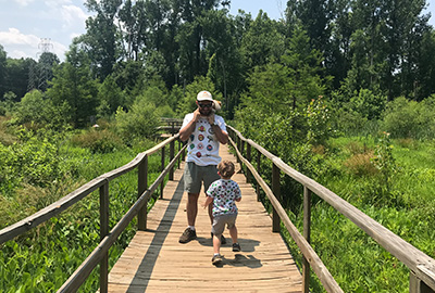 Father and child on a walk