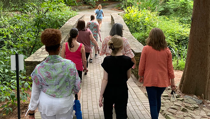 Group walking in the botanical garden