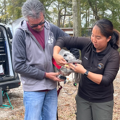 vet camp student and instructor working together