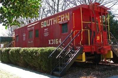The Class of 39 caboose in the Clemson Botanical Gardens