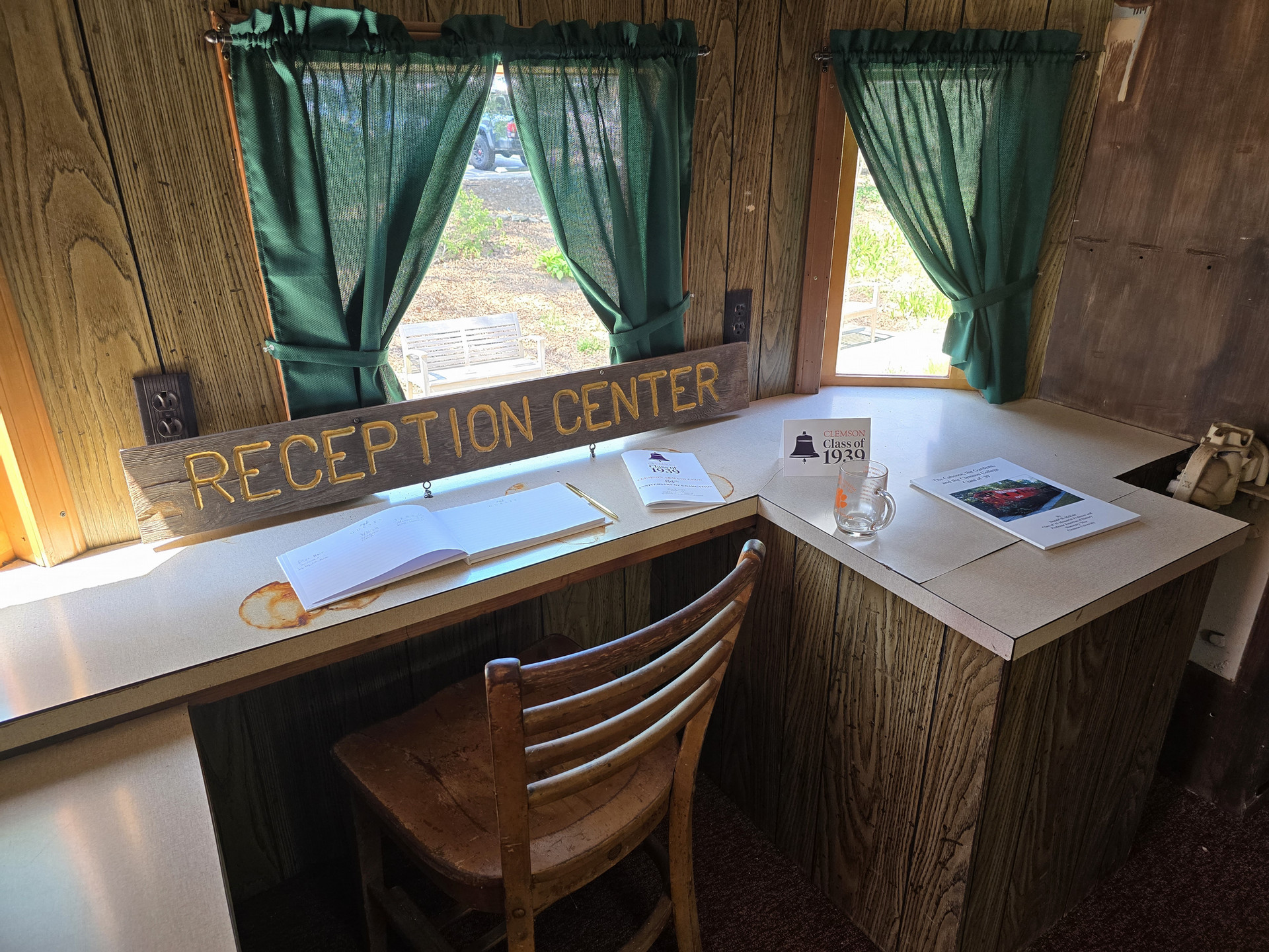 Class of '39 caboose reception center sign with guestbook
