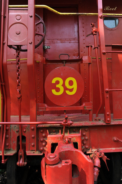 Detail of Class of 39 caboose at the heritage garden