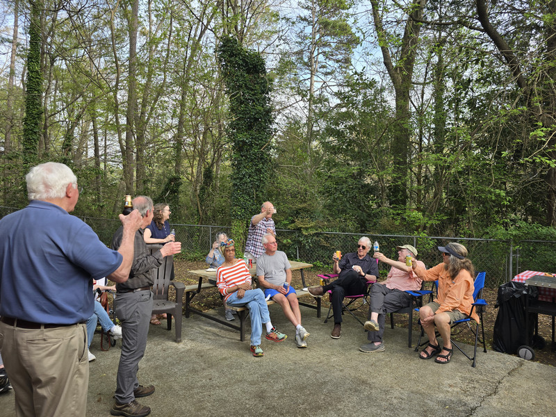 Social group enjoying drinks on a patio