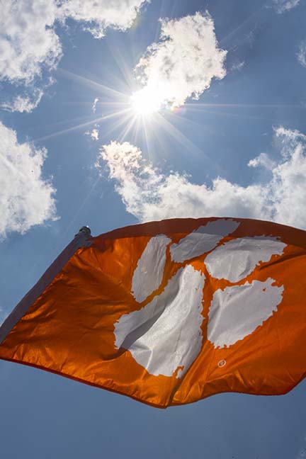 Clemson flag and sun flare