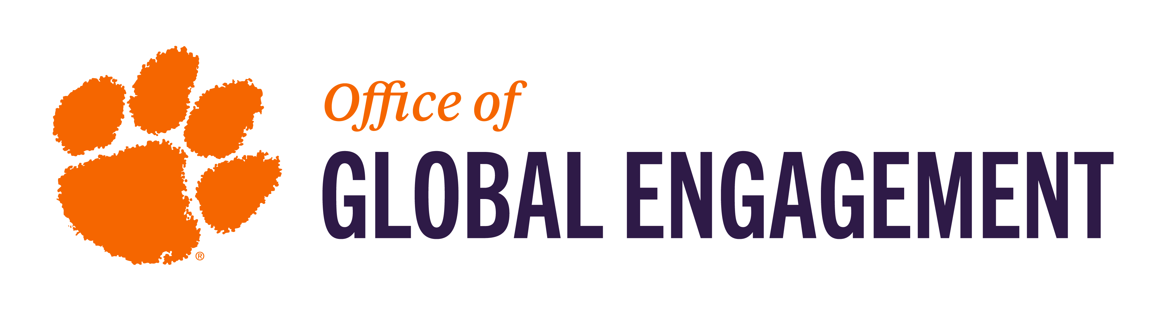 Clemson tiger paw with the name Office of Global Engagement logo