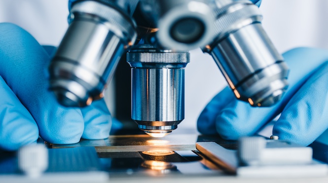 Close up of a Clemson University research microscope