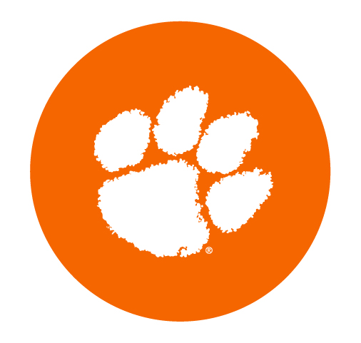 Orange circular icon featuring a white tiger paw print, representing Clemson Tigers branding.