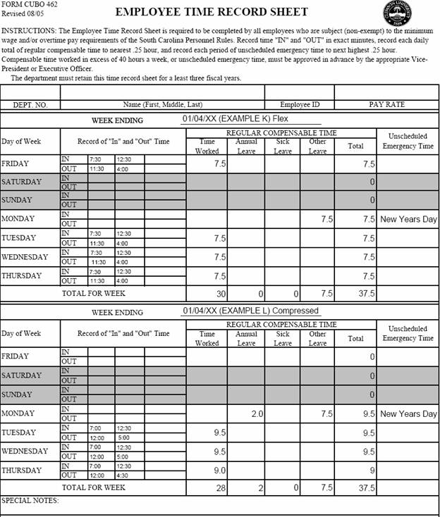 Timesheet Examples