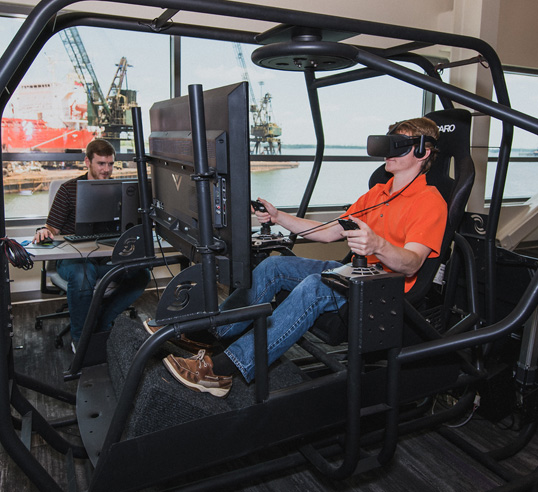 Student in virtual reality simulator