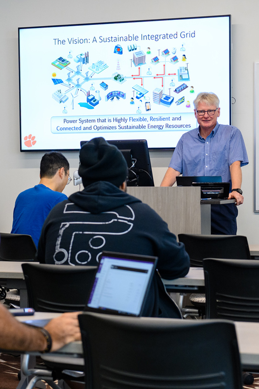 Professor instructing students during class