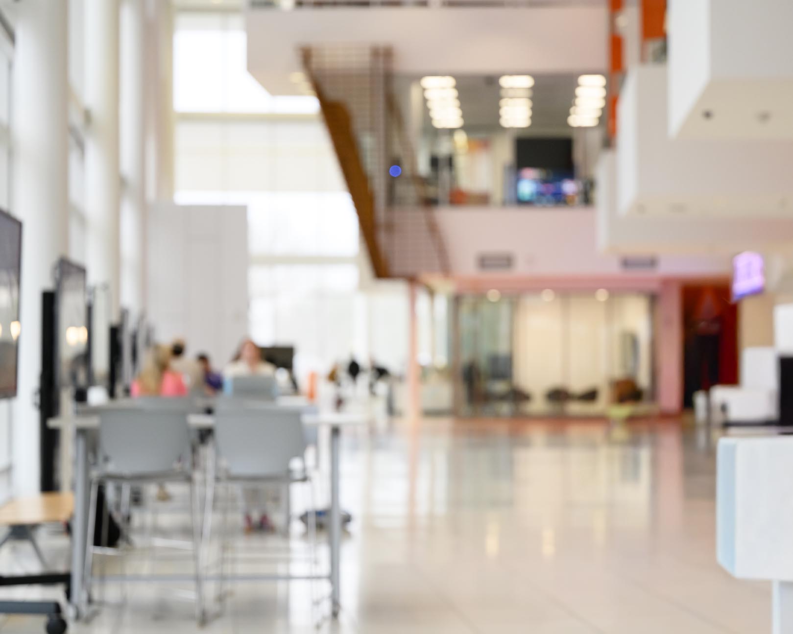 A view of a buildings atrium hall