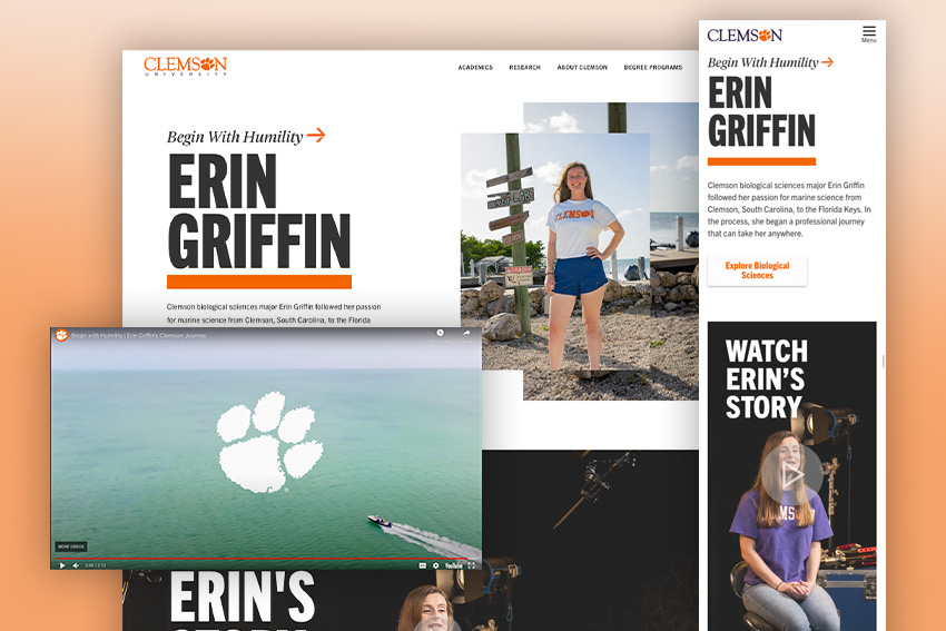 The layout of a brand site featuring Clemson student Erin Griffin. 