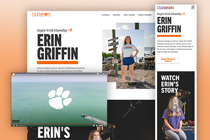 The layout of a brand site featuring Clemson student Erin Griffin. 