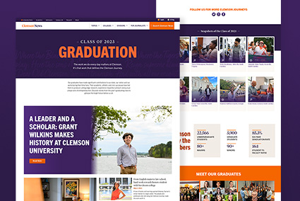 The layout of a graduation website designed by Clemson University Marketing and Communications.