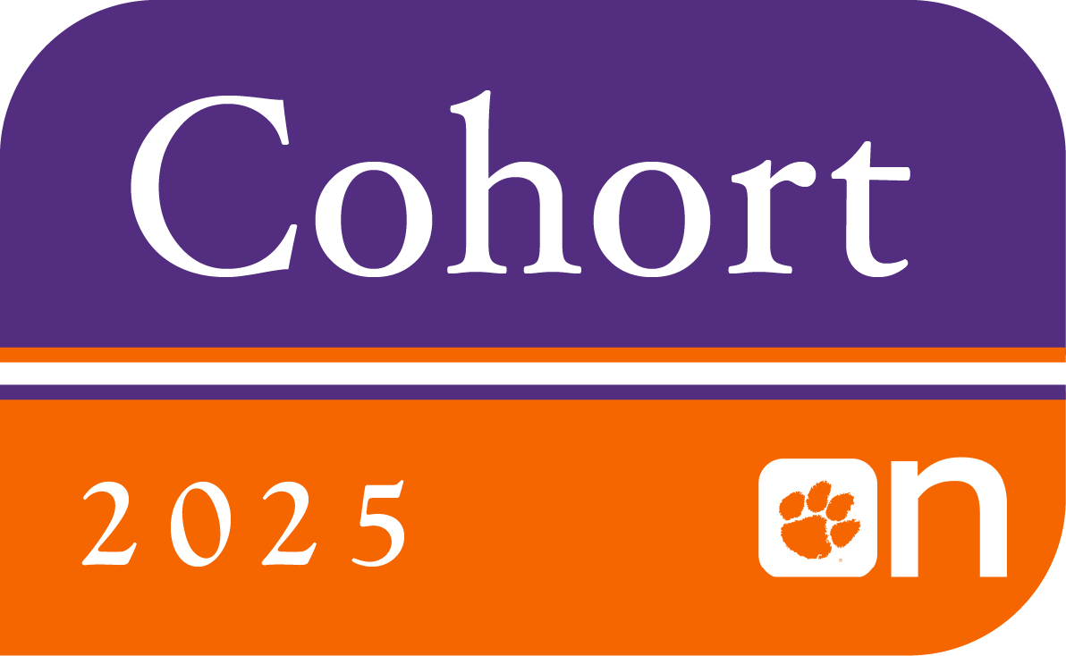 Purple and orange banner with the text Cohorto 2024, and the Clemson Online logo.