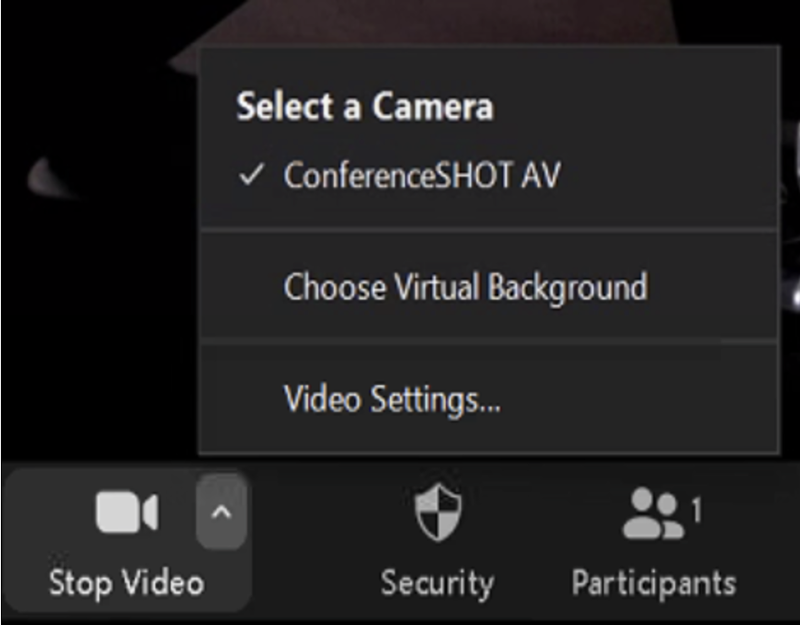 screenshot of specified camera being selected