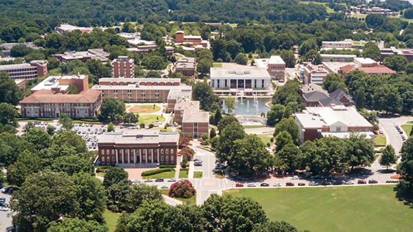 Clemson campus aerial image.